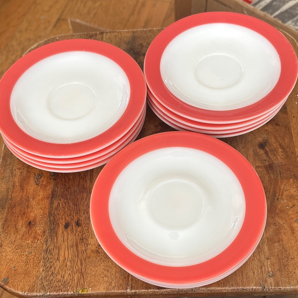 Pyrex milk Glass Flamingo Pink/Red Saucers Set of 11